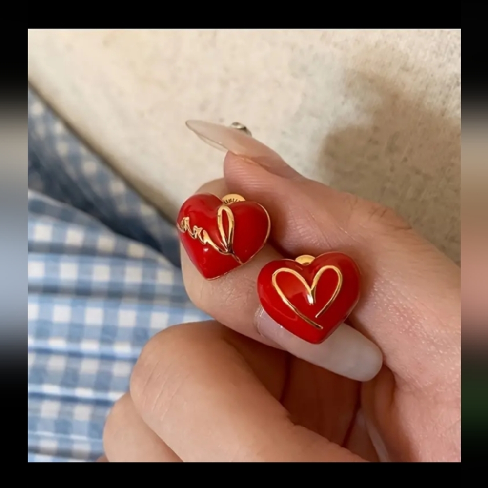 Red Love Heart Stud Earrings